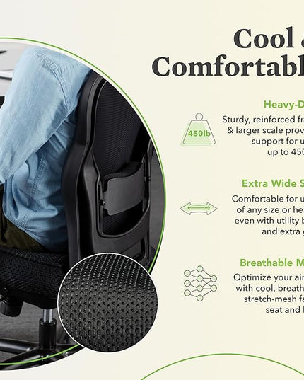 HON Wave Mesh Big and Tall Executive Chair | Knee-Tilt | Adjustable Arms | Black Fabric Seat | HVL705 Model - LeafyLoom
