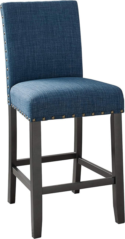 New Classic Furniture Crispin Counter Dining Chair (Set of Four), 100% Polyester Marine Blue Fabric with Espresso Legs - LeafyLoom