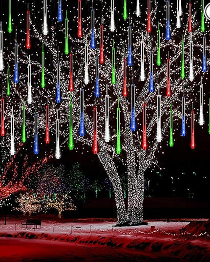 Kwaiffeo Icicle Christmas Lights Outdoor, Meteor Shower Lights 12 inch 8 Tube Cascading Lights for Xmas Tree Decor Wedding Party, Christmas Outdoor Decorations, UL Plug Multi Colored Kwaiffeo