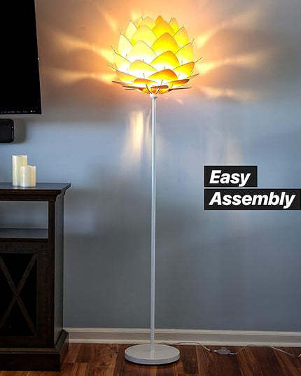 Brightech Artichoke LED Floor Lamp, Great Living Room Décor, Modern Lamp for Living Rooms & Offices, Bohemian Standing Lamp for Bedroom Reading, Tall Lamp with Multi-Panel Wooden Shade - LeafyLoom