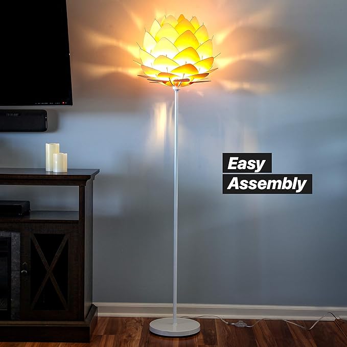 Brightech Artichoke LED Floor Lamp, Great Living Room Décor, Modern Lamp for Living Rooms & Offices, Bohemian Standing Lamp for Bedroom Reading, Tall Lamp with Multi-Panel Wooden Shade - LeafyLoom