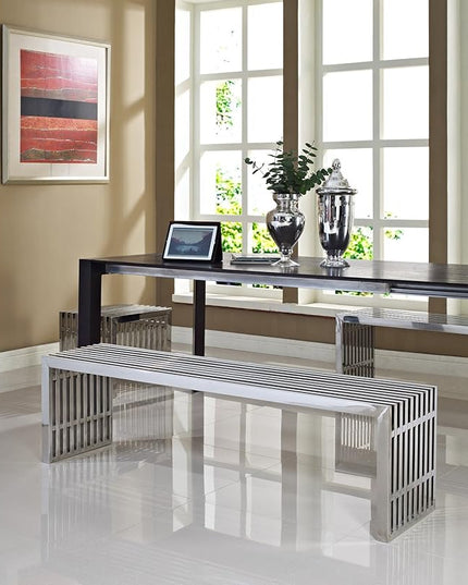 Modway Gridiron Benches Set of 3 in Silver - LeafyLoom