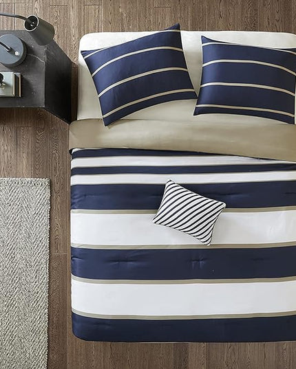 Comfort Spaces Casual Comforter Set Sporty Design, Vibrant Color, Active Lifestyle Boys Bedroom Décor, All Season Soft Microfiber Bedding Set, Decorative Pillow, Sham Blue/White Twin/Twin XL 3 Piece - LeafyLoom