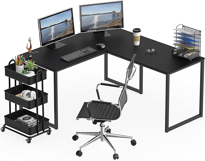 SHW Home Office 55-Inch Large L Shaped Corner Desk, 24" Deep, Black - LeafyLoom
