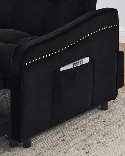 Tufted Convertible Futon Loveseat Pull Out Couch Bed 3 in 1 Velvet Upholstered Sleeper Sofa Recliner Love Seat Lounge Chaise Daybed with Adjustable Backrest Type C and USB Charging for Living Room - LeafyLoom