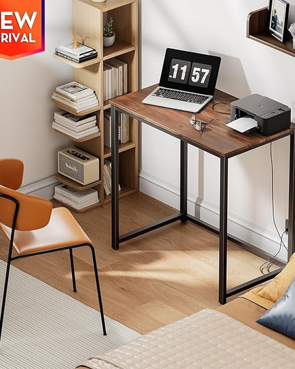 SINPAID Small Computer Desk 31.5 inches Desk for Small Spaces Sturdy Home Office Desk Modern Gaming Desk Study Writing Laptop Table, Brown - LeafyLoom