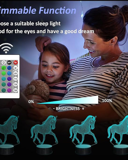 Horse Gifts for Girl, 3D Illusion Lamp, 3D Horse Night Light with 16 Colors, Remote and Touch Control, Horses Decor for Kids Room, Girls Birthday Gifts - LeafyLoom