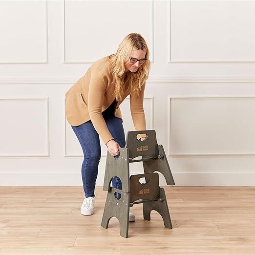 ECR4Kids Stackable Wooden Toddler Chair, 8in, Kids Furniture, Grey Wash, 2-Pack - LeafyLoom