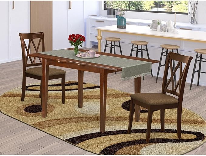 East West Furniture PSCL3-MAH-C 3 Piece Modern Dining Set Contains a Rectangle Wooden Table with Butterfly Leaf and 2 Linen Fabric Upholstered Chairs, 32x60 Inch - LeafyLoom