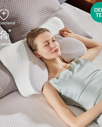 JHK Contour Neck Pillows for Neck Pain Relief, Ergonomic Cervical Neck Pillow, Memory Foam Orthopedic Bed Pillow for Side Back Stomach Sleeper, Cooling Pillow with Breathable Pillowcase - LeafyLoom