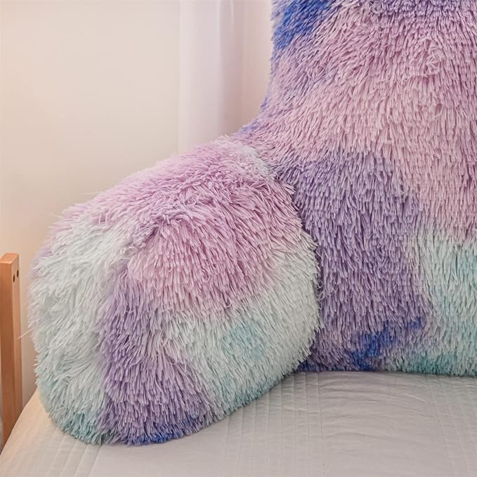 Aimuan Reading Pillow Bed Rest Pillow Plush Shaggy with Arms Cushion for Adults Teens Incline Rest Sitting up & Sleeping Snoring Pillow with Pregnancy Lumbar Back Support (Standard, Blue-Purple) - LeafyLoom