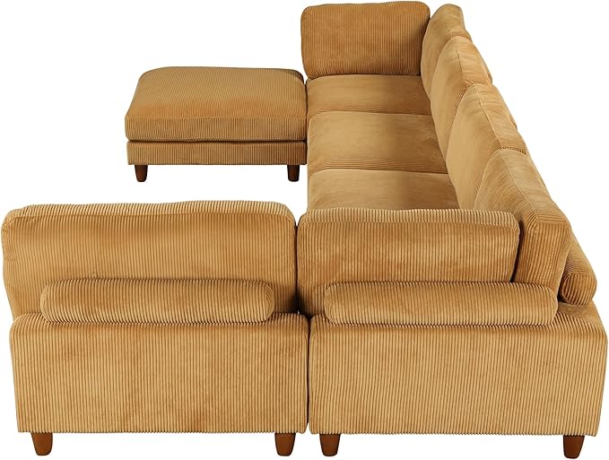 Free Combination Convertible Modular Sectional Sofa with Movable Ottomans , 163'' Oversized Corduroy Upholstered Sleeper Corner Couch Sofabed with Wooden Legs and Detachable Cushions for Living Room - LeafyLoom