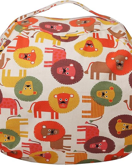 Colorful House Stuffed Animal Storage Bean Bag Chair Cover for Kids Stuffable Zipper Beanbag for Organizing Children Toys Large Canvas(38'',Lion) - LeafyLoom