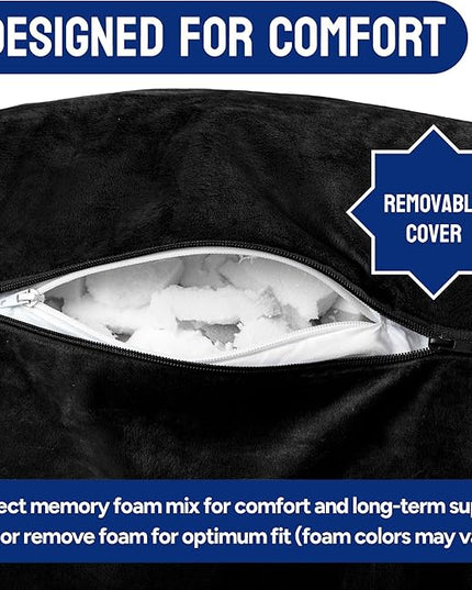 ComfortSpa Reading Pillow for Bed Adult Size, Back Rest Pillow with Arms, Pockets and Washable Cover; Use as Bed Pillows for Sitting Up in Bed for Bedrest or Relief from GERD Heartburn (Black) - LeafyLoom