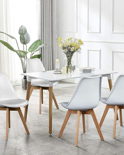 Sweetrcrispy Dining Chairs Set of 4, Kitchen Room PU Leather Mid Century Modern Chairs, Upholstered Dining Desk Chairs with Wood Legs for Home Office, White - LeafyLoom