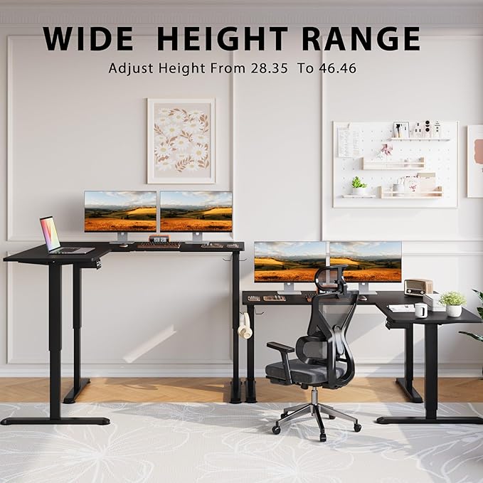L-Shaped Electric Standing Desk, 63 x 48 Inches Height Adjustable Coner Table, Home Office Computer Workstation, Black, 63 x 48 Inch - LeafyLoom