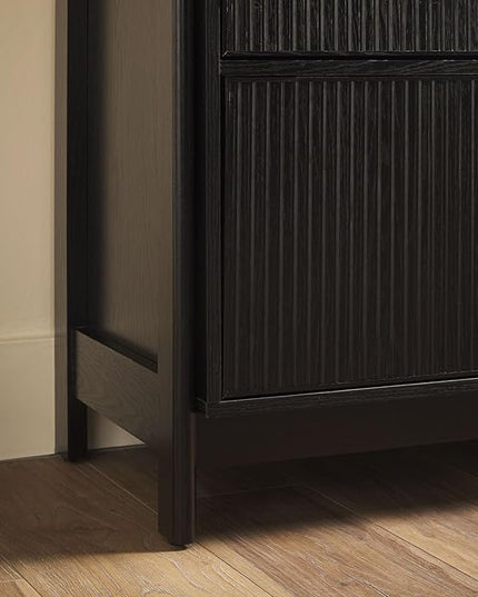 Walker Edison Modern Reeded 4-Shelf Bookshelf Bottom, 33 Inch, Two-Drawer Black - LeafyLoom