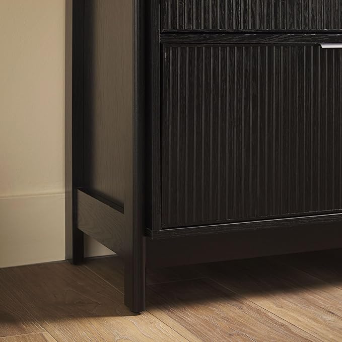 Walker Edison Modern Reeded 4-Shelf Bookshelf Bottom, 33 Inch, Two-Drawer Black - LeafyLoom
