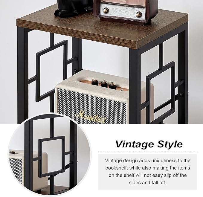 Small Bookshelf, 3 Tier Vintage Industrial Small Bookshelf for Small Spaces, Freestanding Open Shelf Bookcase, Versatile Bookcase for Home Office, Bedroom & Living Room, Retro Brown - LeafyLoom