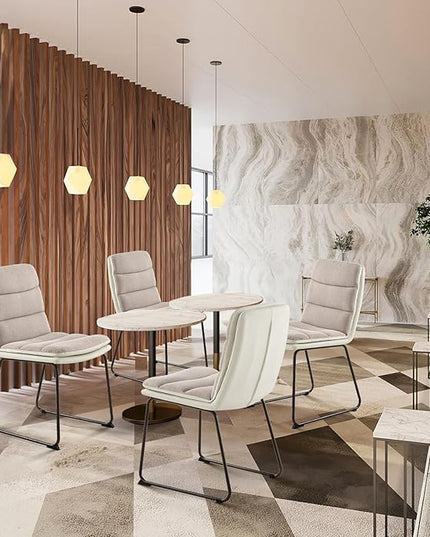 COLAMY Dining Chairs Set of 4, Modern Waffle Fabric Dining Chairs, Faux Leather Kitchen Chairs with Back for Dining Living Waiting Room, Light Brown - LeafyLoom