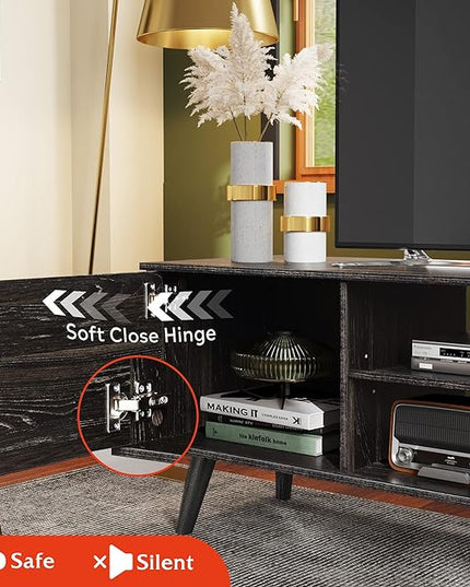 WLIVE TV Stand for 55 60 inch TV, Modern Entertainment Center with Storage Cabinets, Mid Century TV Console Table for Bedroom, TV Stand for Living Room, Charcoal Black - LeafyLoom