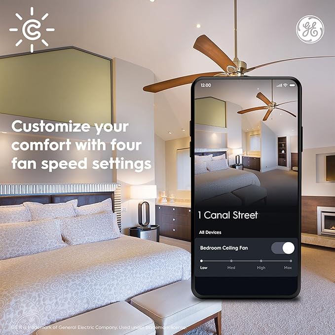 GE CYNC Smart Ceiling Fan Control, Neutral Wire Required, Bluetooth and 2.5 GHz Wi-Fi 4-Wire Smart Switch, Works with Amazon Alexa and Google Home, White CYNCSmartHome