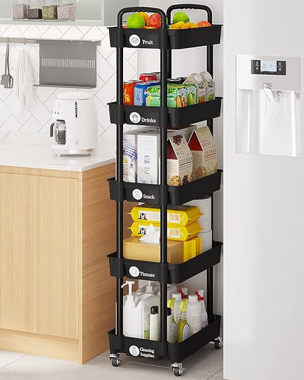 Storage Cart,Multifunction Utility Rolling Cart Kitchen Storage Organizer,Mobile Shelving Unit Cart with Lockable Wheels for Bathroom,Laundry,with Classified Stickers - LeafyLoom