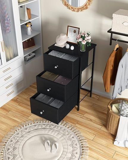 BOLUO Black Night Stand with 3 Drawer Dresser for Bedroom,Tall Nightstand Small Chest of Drawers for Closet Dorm Modern - LeafyLoom