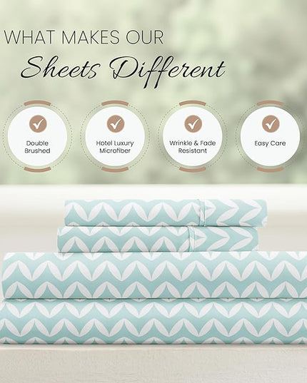 4 Piece Full Bedding Sheet Set (Light Blue Chevron) - Sleep Better Than Ever with These Ultra-Soft & Cooling Bed Sheets for Your Full Size Bed - Deep Pocket Fits 16" Mattress - LeafyLoom