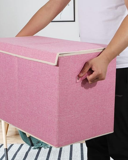 popoly Large Toy Box Chest Storage with Flip-Top Lid, Collapsible Kids Storage Boxes Container Bins for Childrens Toys, Playroom Organizers, 25"x13" x16" (Linen Pink) - LeafyLoom