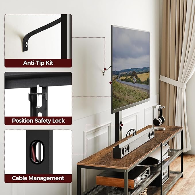 TV Stand with Mount and 4 Power Outlets 70.9", Entertainment Center Media Console, Swivel TV Stand Mount up to 80 inch TVs, Height Adjustable, Metal Frame for Living Room, Bedroom TVHR358E01 - LeafyLoom