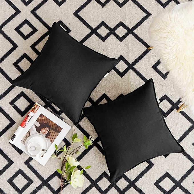Jeanerlor Set of 2 Decorative 26"x26" Cotton Linen Chair Throw Pillow Case Green for Sofa Durable Classy, Comfortable Cushion Cover for Coffee Shop/Bar (65 x 65cm) Black - LeafyLoom
