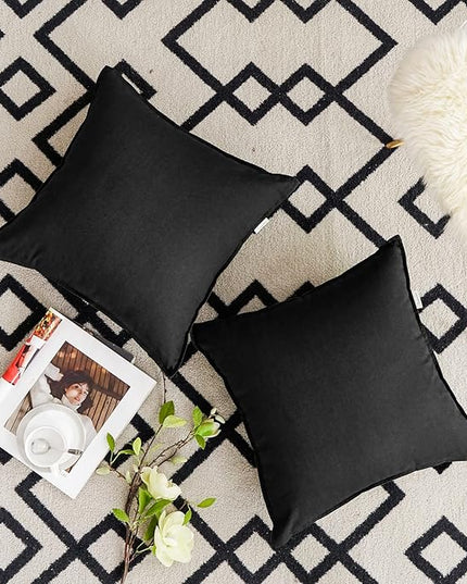 Jeanerlor 18"x18" Solid Cotton Linen Decoration Throw Pillow Case with Zipper Euro Sham Cushion Case Cool Pillow Cover Delicate Decorative Pillowcase for Chair/Bed/Couch,2 Packs, Black - LeafyLoom
