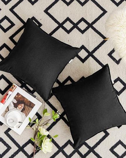 Jeanerlor Pack of 2 24 x 24 Inch Cotton Linen Soft Soild Decorative Square Throw Pillow Covers Green Cushion Case Set for Bedroom/Sofa/Car 60 x 60 cm, Black - LeafyLoom