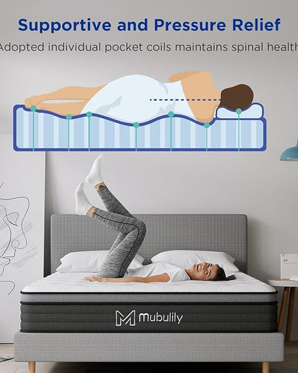 Queen Mattress,14 Inch Memory Foam Mattress Queen Size,Queen Size Mattresses Made of Foam and Individual Pocketed Springs,Strong Edge Support,Decompression,Cool and Breathable - LeafyLoom