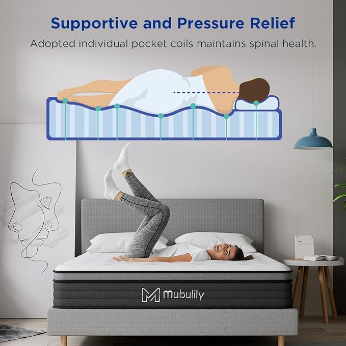 Queen Mattress,14 Inch Memory Foam Mattress Queen Size,Queen Size Mattresses Made of Foam and Individual Pocketed Springs,Strong Edge Support,Decompression,Cool and Breathable - LeafyLoom
