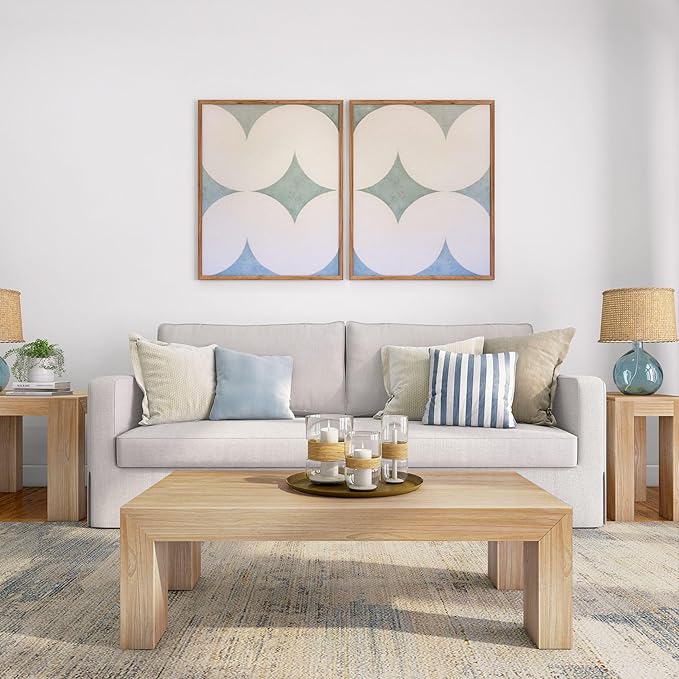 Plank+Beam Modern Rectangular Coffee Table, Solid Wood, 48 Inch, Medium Sized Coffee Table, Center Tables for Small Spaces, Living Space Medium Tea Table, Blonde Wirebrush - LeafyLoom