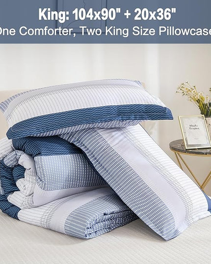 Litanika King Comforter Set Mineral Blue - 3 Pieces Lightweight Fluffy Bedding Comforter Sets, All Season Down Alternative Comforter (1 Comforter, 2 Pillowcases) - LeafyLoom