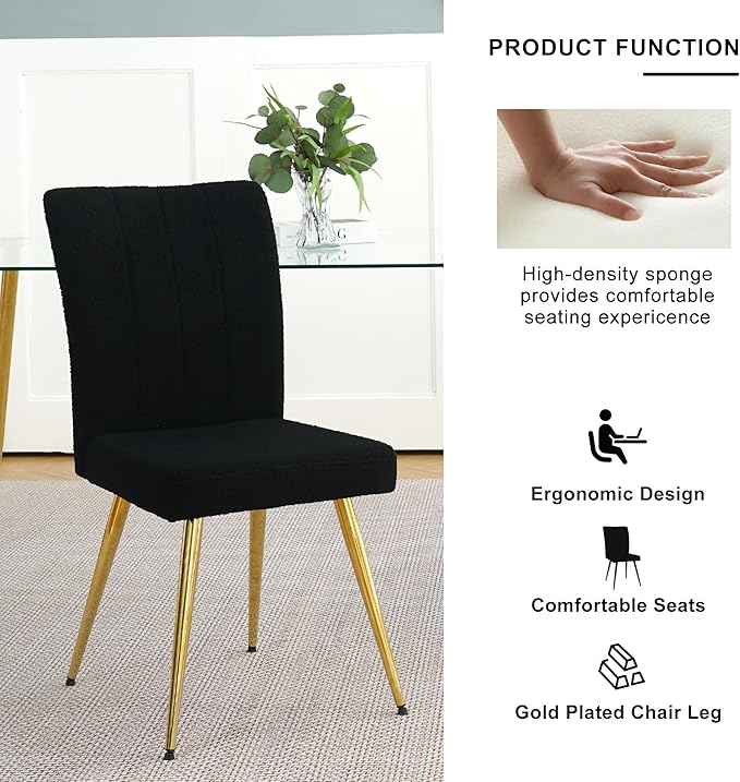 Modern Dining Chairs Set of 4, Side Dining Room Chairs with Gold Plated Metal Legs, Kitchen Chairs with Fabric Accent, Upholstered Chairs for Dining Room, Kitchen, Living Room, Black - LeafyLoom