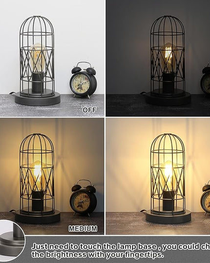 Small Industrial Lamp, Touch Control 3 Way Dimmable Table Lamp, Rustic Iron Steampunk Edison Lamp Vintage Nightstand Lamp Bedside Light for Bedroom Living Room, Corner, Hallway, LED Bulb Included - LeafyLoom