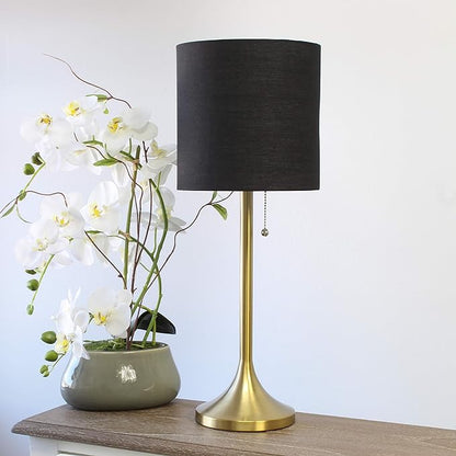 Simple Designs LT1076-GDB Tapered Fabric Drum Shade Table Lamp, Gold and Black, Gold/Black, 8 x 8 x 21 - LeafyLoom