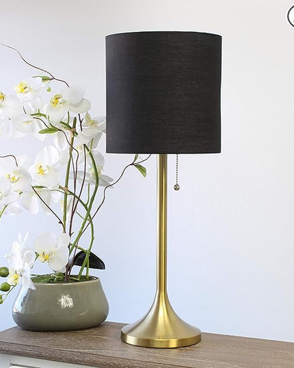 Simple Designs LT1076-GDB Gold Tapered Table Lamp with Black Fabric Drum Shade (Pack of 4) - LeafyLoom