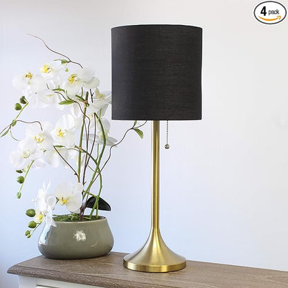 Simple Designs LT1076-GDB Gold Tapered Table Lamp with Black Fabric Drum Shade (Pack of 4) - LeafyLoom