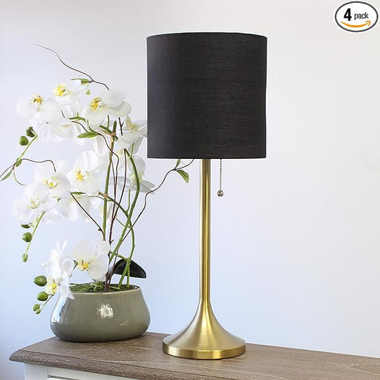 Simple Designs LT1076-GDB Gold Tapered Table Lamp with Black Fabric Drum Shade (Pack of 4) - LeafyLoom