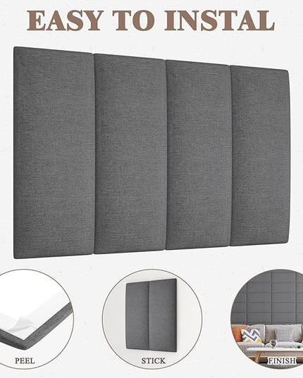 Twin Full Headboard, Wall Mounted Peel and Stick Headboard, Upholstered Tufted Bed Headboard for Twin Size Bed, Floating Dorm Bedroom Tall Headboard Soundproof Wall Panels (6 Panels, 10"x24") - LeafyLoom
