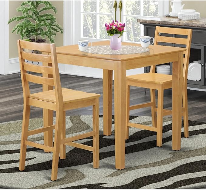 East West Furniture PBCF3-OAK-W Pub 3 Piece Counter Height Set Contains a Square Wooden Table and 2 Kitchen Dining Chairs, 36x36 Inch, Oak - LeafyLoom