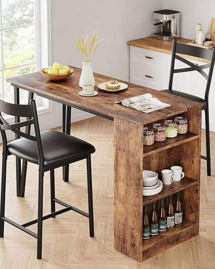 GAOMON Dining Table Set for 2, Kitchen Bar Table and Chairs Set for 2, 3PCS Kitchen Table Set with 2 Upholstered Chairs, Expandable Counter Height Bar Table Set with 3 Storage, Rustic Brown - LeafyLoom