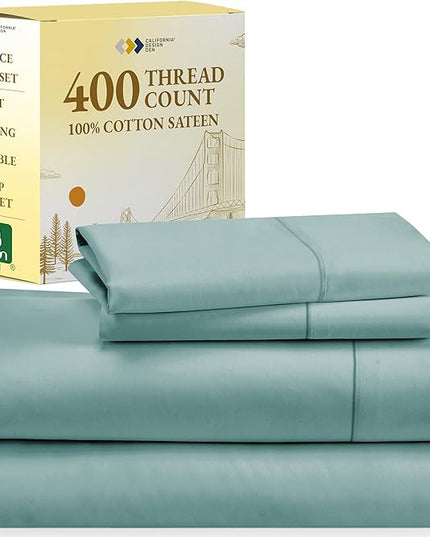 California Design Den 400 Thread Count 100% Cotton Sheets, King Size Sheet Set, 4 Piece Luxury Sheets & Pillowcases, Breathable Bedding for King Bed, Sateen, King Bed Sheets, Deep Pockets (Teal) - LeafyLoom