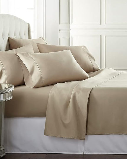 Danjor Linens California King Sheet Set - 6 Piece Set Including 4 Pillowcases - Deep Pockets - Breathable, Soft Bed Sheets - Wrinkle Free - Machine Washable - Taupe Cal King Bed Sheets - 6 pc. - LeafyLoom