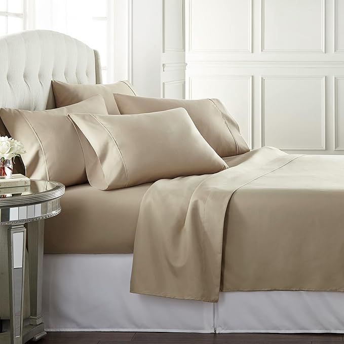 Danjor Linens California King Sheet Set - 6 Piece Set Including 4 Pillowcases - Deep Pockets - Breathable, Soft Bed Sheets - Wrinkle Free - Machine Washable - Taupe Cal King Bed Sheets - 6 pc. - LeafyLoom